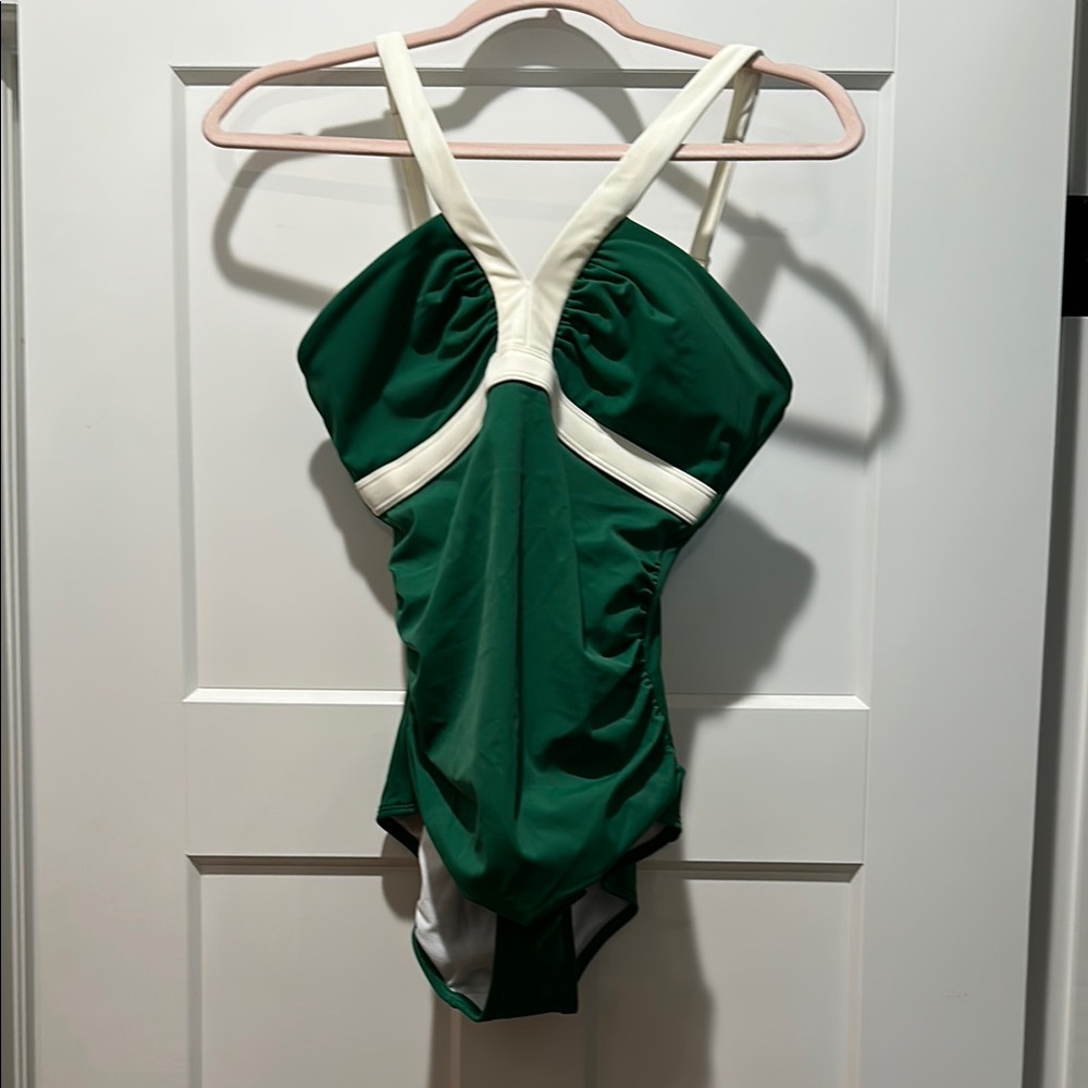 Green and White Boden One Piece Swimsuit